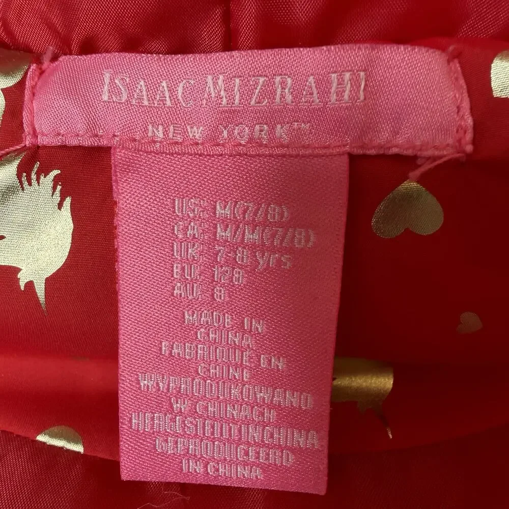 Isaac Mizrahi Girls Quilted Hooded Vest Red Metallic Unicorns Med 7-8 Faux Fur